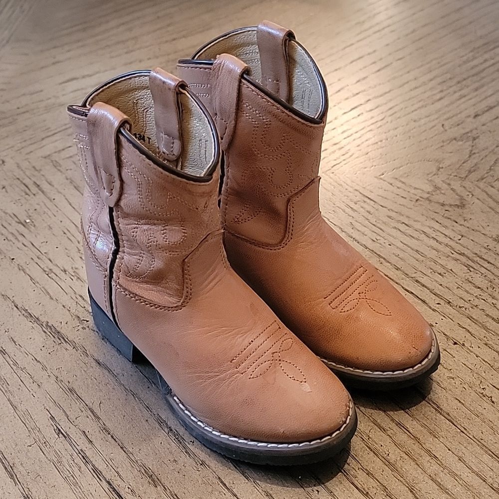 Kids Tan Leather Cowboy Boots - Classic Western Style